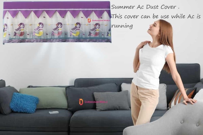 DARSHANAM WORLD Cute Mermaid Printed AC Cover For 1.5 Ton, Premium Work Indoor AC Dust Protection Cover, Folding Adjustable Designer Ac Split Cover (Purple Jalpari 1.5 Ton) - Image 2