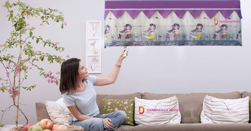 DARSHANAM WORLD Cute Mermaid Printed AC Cover For 1.5 Ton, Premium Work Indoor AC Dust Protection Cover, Folding Adjustable Designer Ac Split Cover (Purple Jalpari 1.5 Ton) - Image 3
