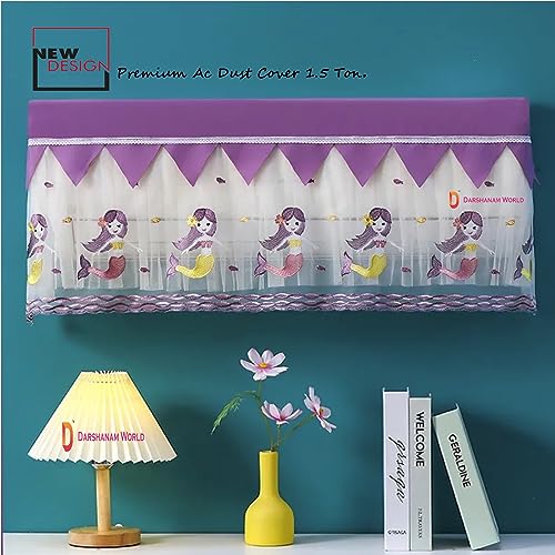 DARSHANAM WORLD Cute Mermaid Printed AC Cover For 1.5 Ton, Premium Work Indoor AC Dust Protection Cover, Folding Adjustable Designer Ac Split Cover (Purple Jalpari 1.5 Ton) - Image 1