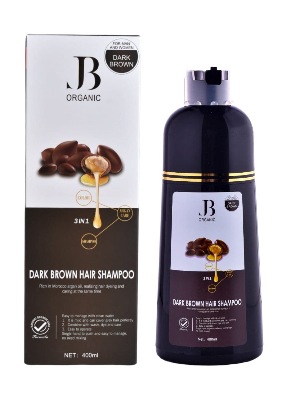 JB ORGANIC JB Argan Oil Hair Color Shampoo Dark Brown 3 In 1  400 ML 