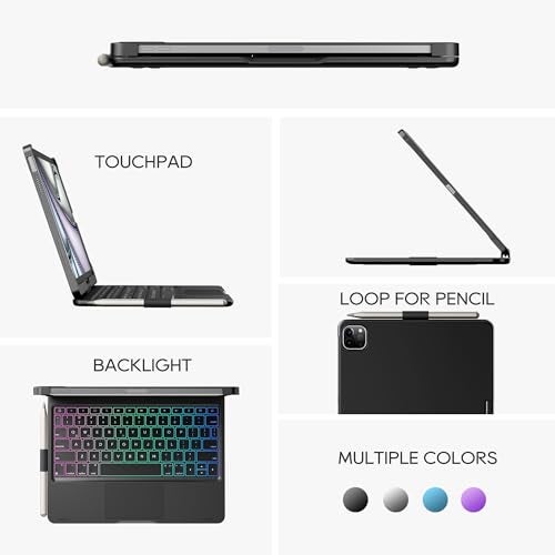edaiser Swivel Keyboard Case for 2025 iPad (11th-10th)& iPad Air 11-inch (M2-M3)& iPad Air 5/4th Gen & iPad Pro 11 inch (4th-1st); Rotatable Cover with Pencil Holder Trackpad Backlit, Black - Image 4
