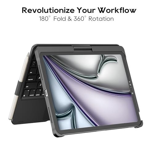 edaiser Swivel Keyboard Case for 2025 iPad (11th-10th)& iPad Air 11-inch (M2-M3)& iPad Air 5/4th Gen & iPad Pro 11 inch (4th-1st); Rotatable Cover with Pencil Holder Trackpad Backlit, Black - Image 2