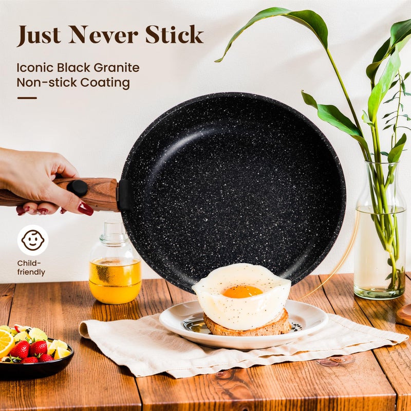 Kitchen Academy Removable Handle Induction Pots and Pans Set - 10 Piece Non-stick Cookware Sets, Black Granite Stackable RV Cookware for Camp - Image 4