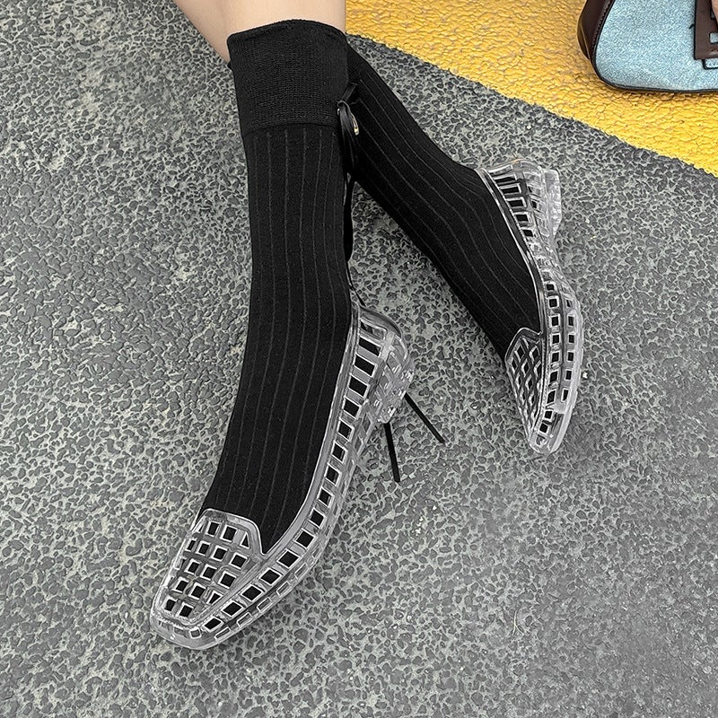 South Korea Jelly Shoes Shallow Mouth Shoes Crystal Pvc Outdoor Casual Square Head Sandals And Slippers Lazy Slip-On Dancing Shoes - Image 2