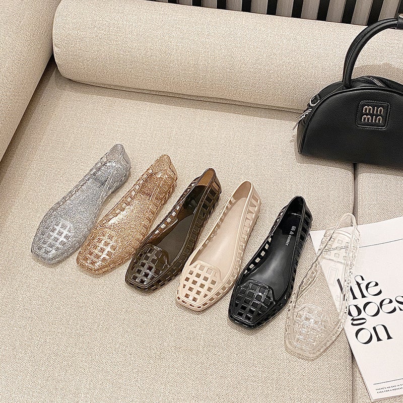 South Korea Jelly Shoes Shallow Mouth Shoes Crystal Pvc Outdoor Casual Square Head Sandals And Slippers Lazy Slip-On Dancing Shoes - Image 5