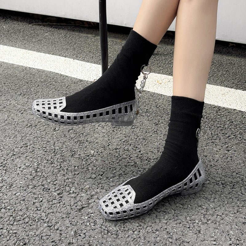 South Korea Jelly Shoes Shallow Mouth Shoes Crystal Pvc Outdoor Casual Square Head Sandals And Slippers Lazy Slip-On Dancing Shoes - Image 4
