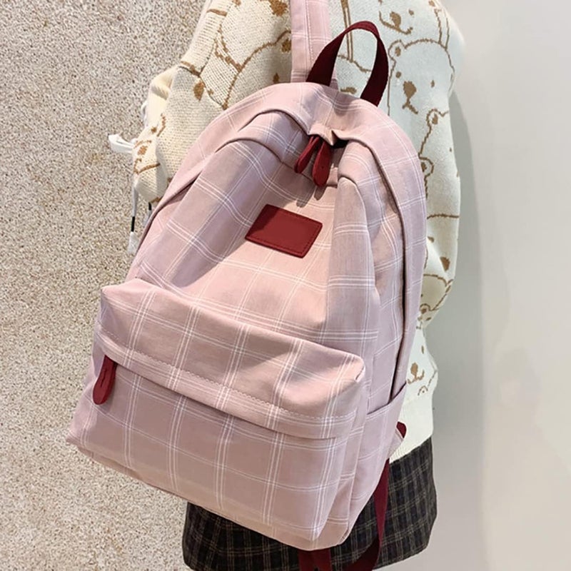 cheekyglo Light Academia Aesthetic Backpack, Plaid Preppy Backpack, Sage Green Backpack, Plaid Backpacks for Girls Aesthetic (Pink) Pink - Image 5