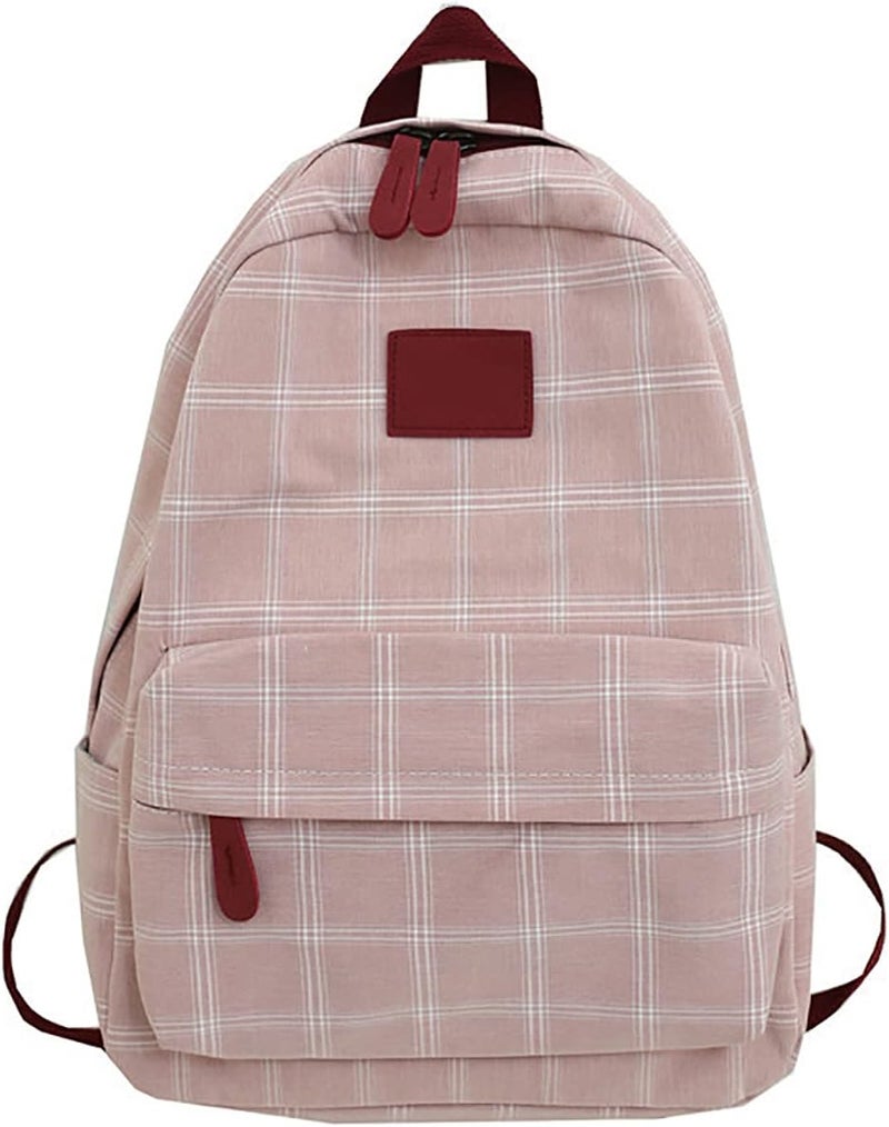cheekyglo Light Academia Aesthetic Backpack, Plaid Preppy Backpack, Sage Green Backpack, Plaid Backpacks for Girls Aesthetic (Pink) Pink - Image 1