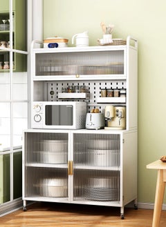 Sharpdo Kitchen Storage Cabinet, Standing Bakers Rack for Kitchen Storage,  with Flip Door, Metal Shelves with Pegboard for Kitchen Pantry Home, Hutch, Home, Office, Pantry, Garage, White  - Image 2
