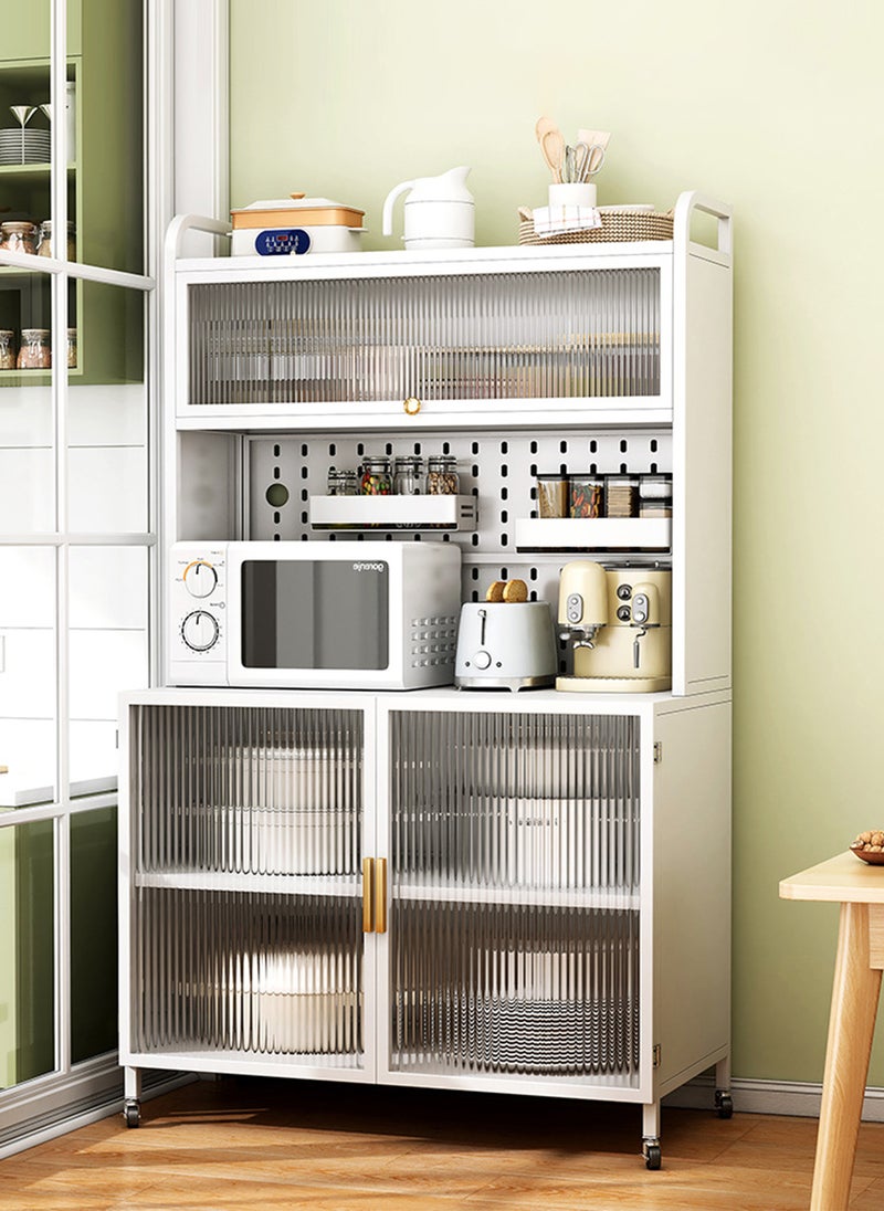 Sharpdo Kitchen Storage Cabinet, Standing Bakers Rack for Kitchen Storage,  with Flip Door, Metal Shelves with Pegboard for Kitchen Pantry Home, Hutch, Home, Office, Pantry, Garage, White  - Image 2