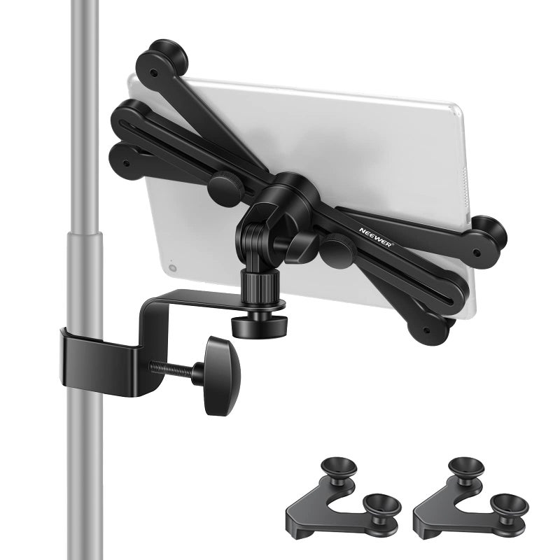 Neewer Adjustable Tablet Holder Mount with 360 Degree Swivel Clamp - Compatible with iPad, iPad Pro, Nexus, Galaxy - Image 1