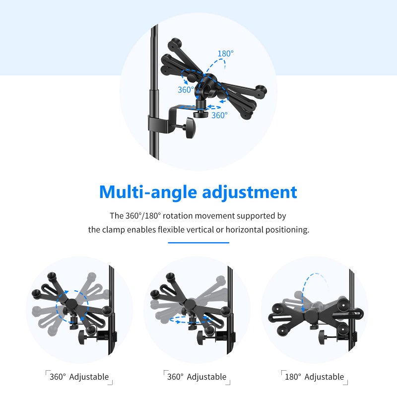Neewer Adjustable Tablet Holder Mount with 360 Degree Swivel Clamp - Compatible with iPad, iPad Pro, Nexus, Galaxy - Image 3