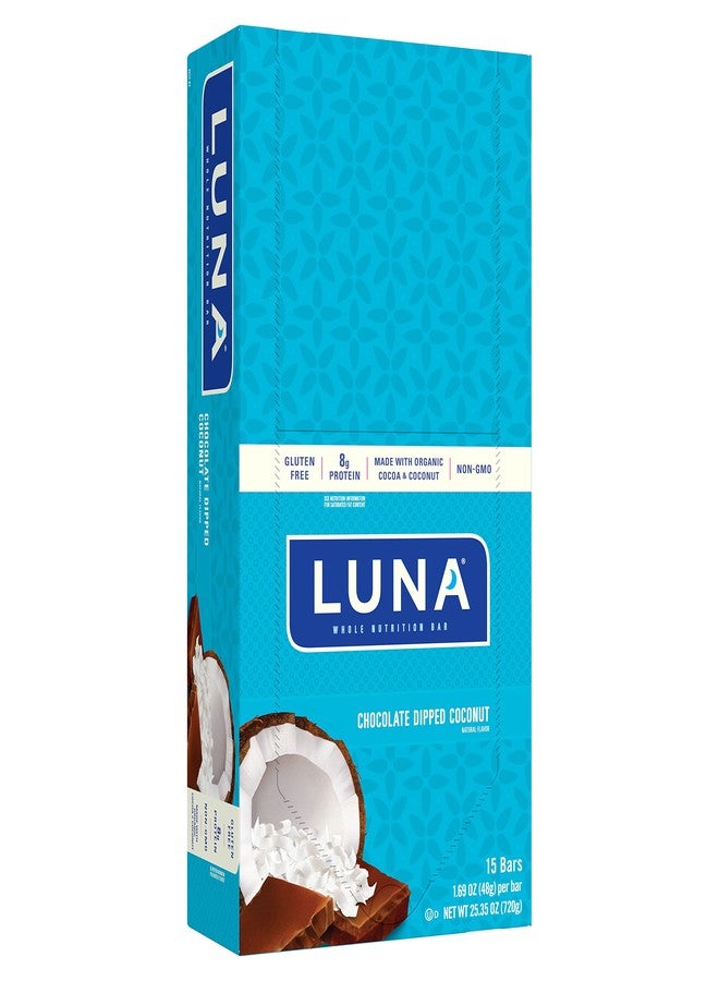 Clif Bar LUNA BAR - Gluten Free Snack Bars - Chocolate Dipped Coconut Flavor -8g of protein - Non-GMO - Plant-Based Wholesome Snacking - On the Go Snacks (1.69 Ounce Snack Bars, 15 Count) - Image 1