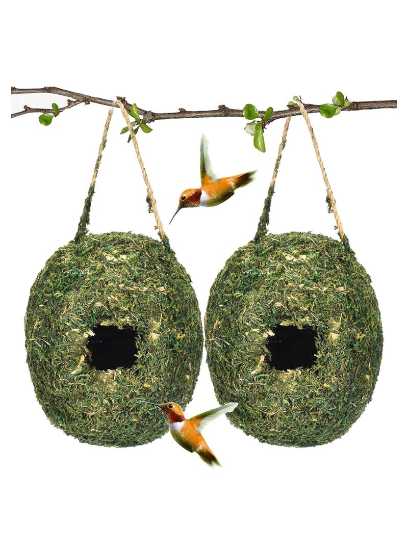 KASTWAVE Bird Nest,  2 Pcs Hand Woven Hanging Hummingbird House, Humming Bird Houses for Outdoor Hanging, Natural Grass Bird Hut, Outside Roosting Pocket Nest Provides Shelter, for Finch and Canary - Image 1