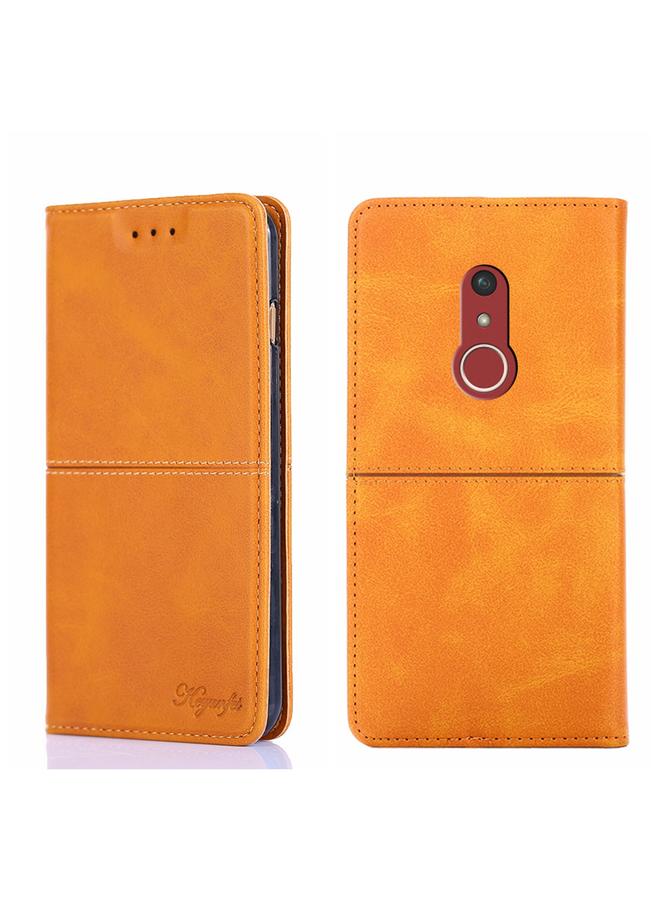 اس-توب جراب لهاتف Fujitsu Arrow Be4 Plus F-41B مصنوع من جلد البقر مع قلاب أفقي مغناطيسي - Image 1