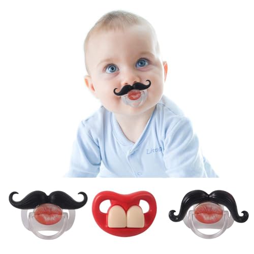 SOLIFEGOBLE Funny Pacifiers for Babies,Newborn Pacifier,Funny Pcifiers for 0-6-12-18 Months, Mustache Pacifier,Teeth Binky,Gift Pacifiers for Boys and Girls (Colors-04) - Image 1