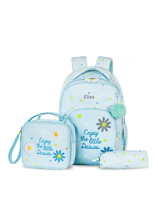 Eazy Kids - Personalized 17" School Bag Set of 3 w/Lunch Bag and Pencil Pouch - Little Daisy Green - Image 2