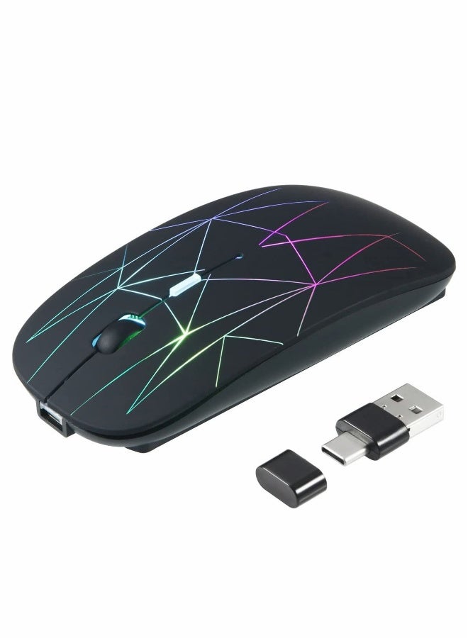 Wireless Mouse,Rechargeable Slim Silent Mouse Portable Mobile Optical Office Mouse with USB  Type-c Receiver, 3 Adjustable DPI for MacBook Pro Windows PC Laptop-Black