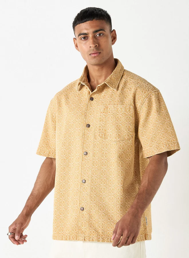 Lee Cooper Lee Cooper Textured Relaxed Fit Shirt with Short Sleeves
