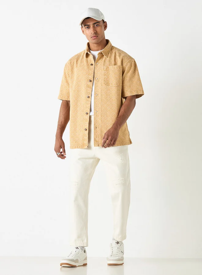 Lee Cooper Lee Cooper Textured Relaxed Fit Shirt with Short Sleeves