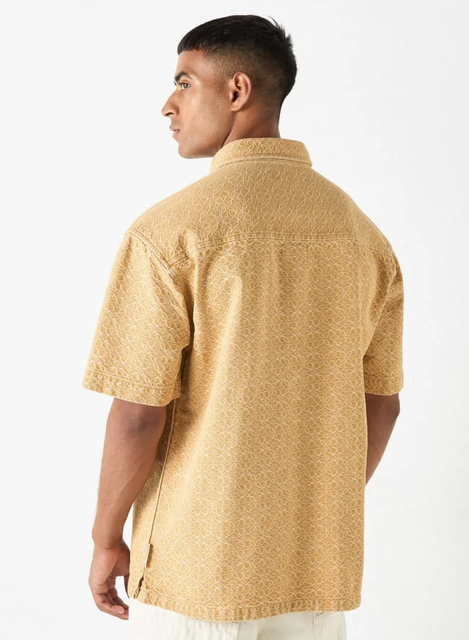 Lee Cooper Lee Cooper Textured Relaxed Fit Shirt with Short Sleeves