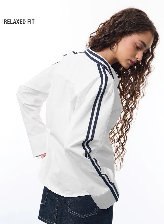 The Souled Store  White Regular Fit Striped Shirt for Women | Best Price UAE