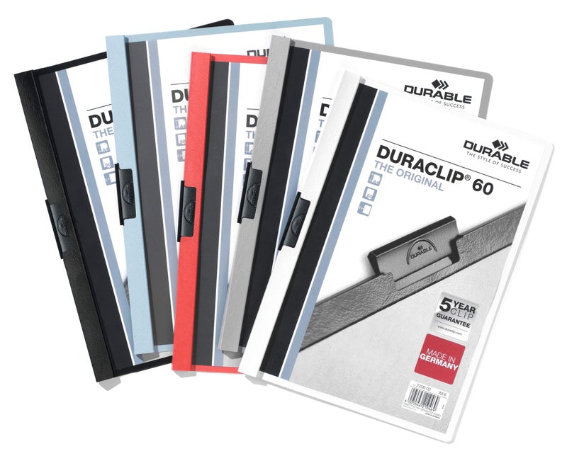 Durable Clip Folder A4 | Heavy-Duty Plastic File Folder with 60-Sheet Capacity, Transparent Front & Coloured Back, Steel Clip for Safe A4 Document Storage, 5-Year Clip Warranty — DURACLIP® - Image 5