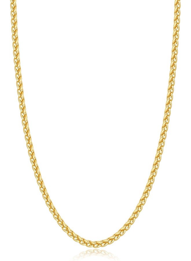 Jewlpire Gold Chain Necklace for Men, 3mm Wheat Chain Necklace, 14k Plated Gold Chain for Men and Women, Mens Chain Necklace 20 Inch - Image 1