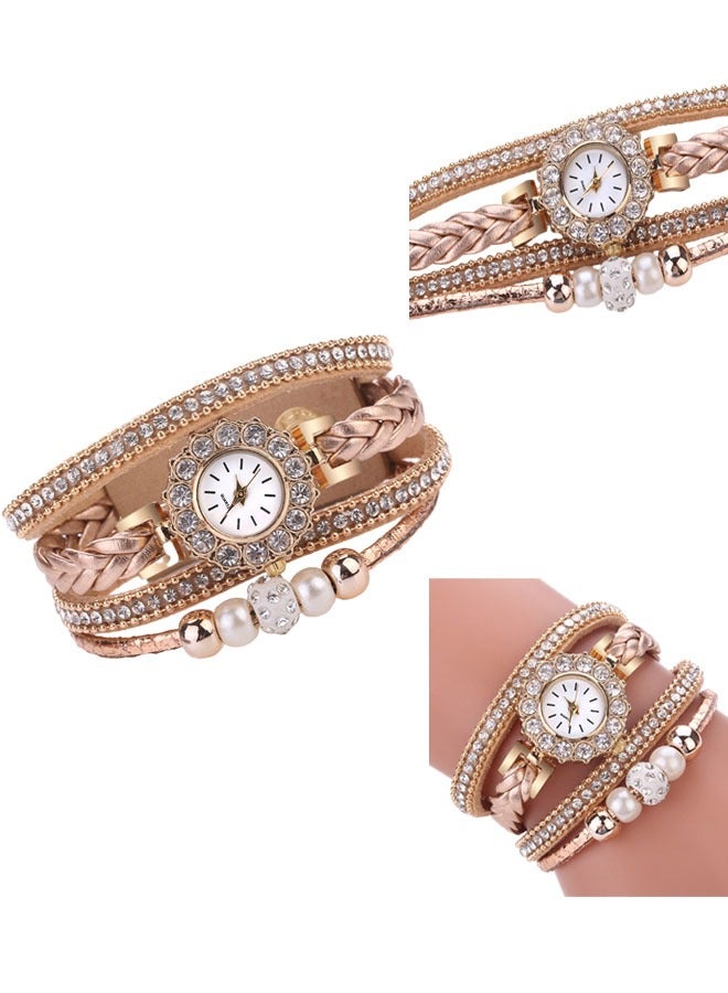 ساعة كوارتز أنالوج مرصعة باللؤلؤ للنساء ساعات يد نسائية مرصعة باللؤلؤ الماسي بسوار ملفوف ساعات يد رسمية كوارتز أنالوج هدايا، حركة كوارتز - Image 1