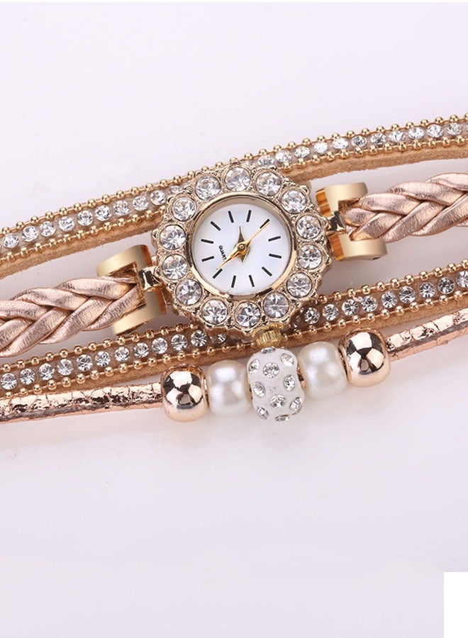 ساعة كوارتز أنالوج مرصعة باللؤلؤ للنساء ساعات يد نسائية مرصعة باللؤلؤ الماسي بسوار ملفوف ساعات يد رسمية كوارتز أنالوج هدايا، حركة كوارتز - Image 3