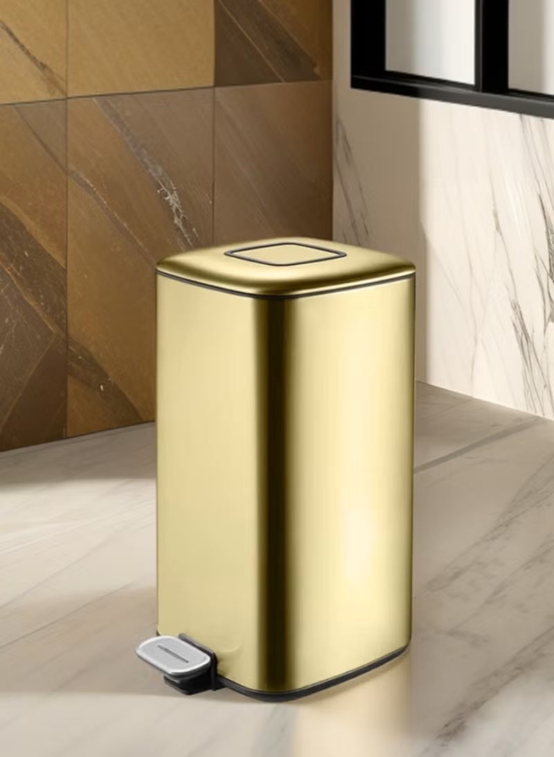 EKO Stainless Steel Square Step Trash Bin | Soft Close Lid | Fingerprint Resistant | Stay Open Pedal Bin | Bathroom Kitchen Office Waste Bin | 9L | Gold - Image 2