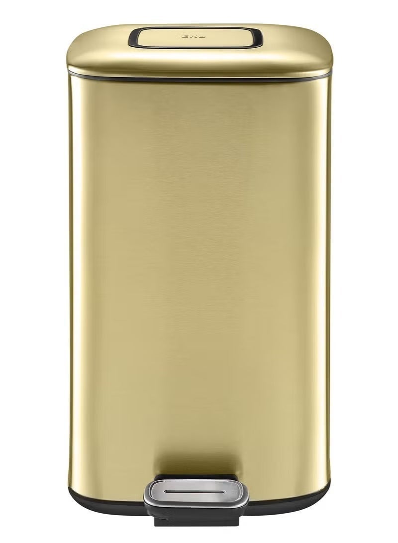 EKO Stainless Steel Square Step Trash Bin | Soft Close Lid | Fingerprint Resistant | Stay Open Pedal Bin | Bathroom Kitchen Office Waste Bin | 9L | Gold - Image 1