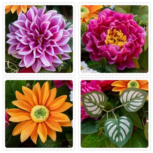 Soomeir Spring Summer Wreaths for Front Door 24 Inch with Dahlia, Peony & Daisy Spring Wreaths for Front Door Outside Summer Door Wreath for Entryway, Porch & Home Décor Outdoor Summer Wreath - Image 3