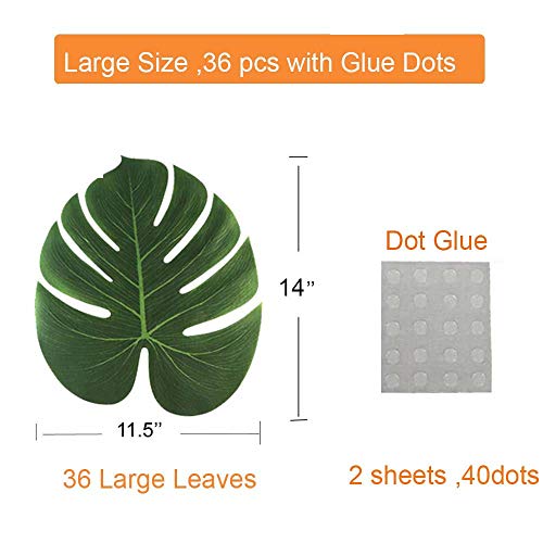 LDCREEE 36Pcs Artificial Tropical Palm Leaves Large Size Bonus 2 Sheets/40pcs Dot Glues,Fake Faux Palm Leaves Hawaiian Party Jungle Beach Theme Decorations Table Leave Accessories Decors （36 Large Leaves） - Image 2