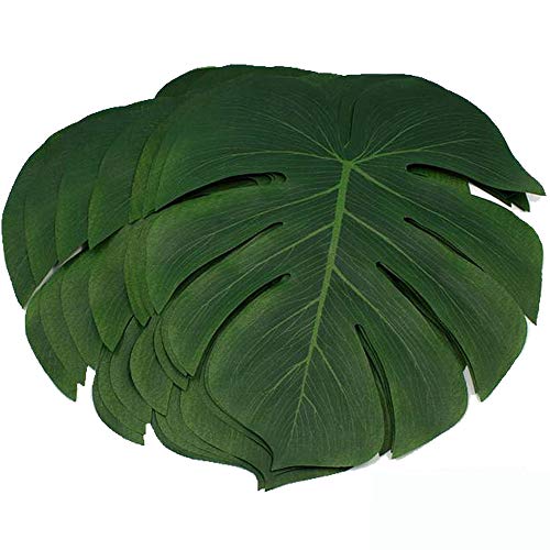 LDCREEE 36Pcs Artificial Tropical Palm Leaves Large Size Bonus 2 Sheets/40pcs Dot Glues,Fake Faux Palm Leaves Hawaiian Party Jungle Beach Theme Decorations Table Leave Accessories Decors （36 Large Leaves） - Image 1