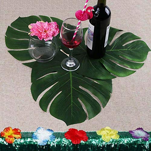 LDCREEE 36Pcs Artificial Tropical Palm Leaves Large Size Bonus 2 Sheets/40pcs Dot Glues,Fake Faux Palm Leaves Hawaiian Party Jungle Beach Theme Decorations Table Leave Accessories Decors （36 Large Leaves） - Image 4