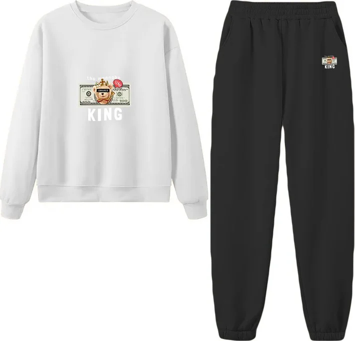 DogFish Tracksuit Set Oversize Urban Printed Tracksuit Set,lover,couple Combination White