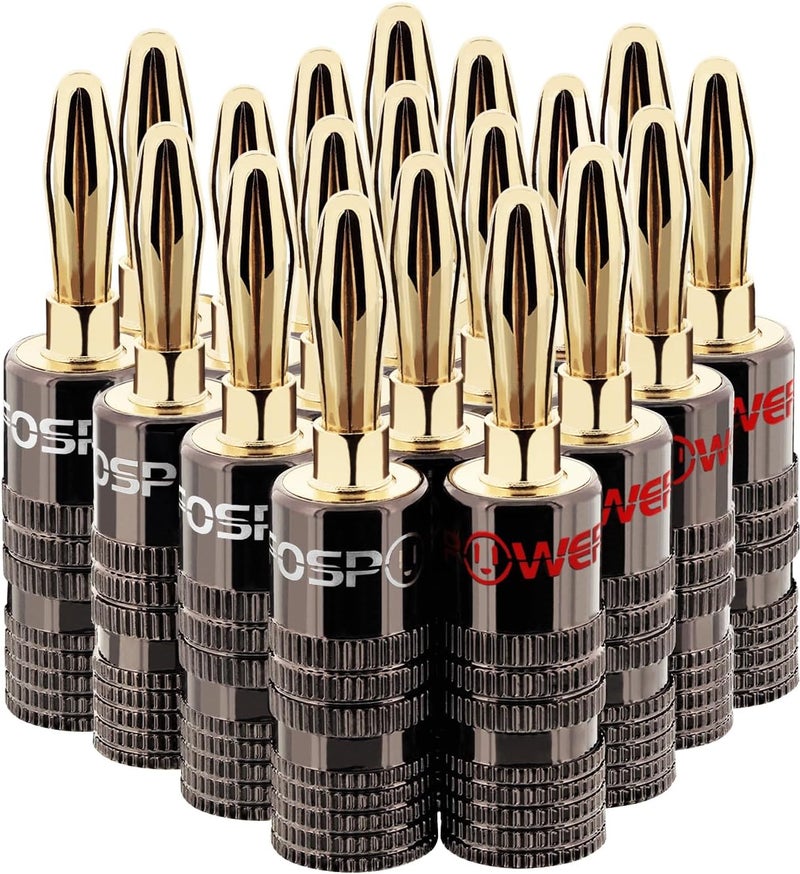 FosPower Banana Plugs 10 Pairs / 20 pcs, Closed Screw 24K Gold Plated Speaker Plug Connectors for Speaker Wire, Wall Plate, Home Theater, Audio/Video Receiver, Amplifiers and Sound Systems - Image 1
