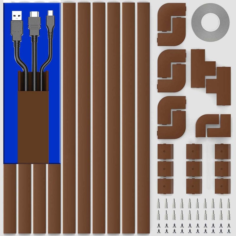 Delamu Wire Hider, 157in Delamu Cord Hider Wall, Paintable Wire Covers for Cords, TV Cable Hider Wall Kit, Cable Covers Raceway, Cable Management Hide TV Cords for Wall Mount TV, 10XL15.7 W0.95 H0.55in Brown - Image 1