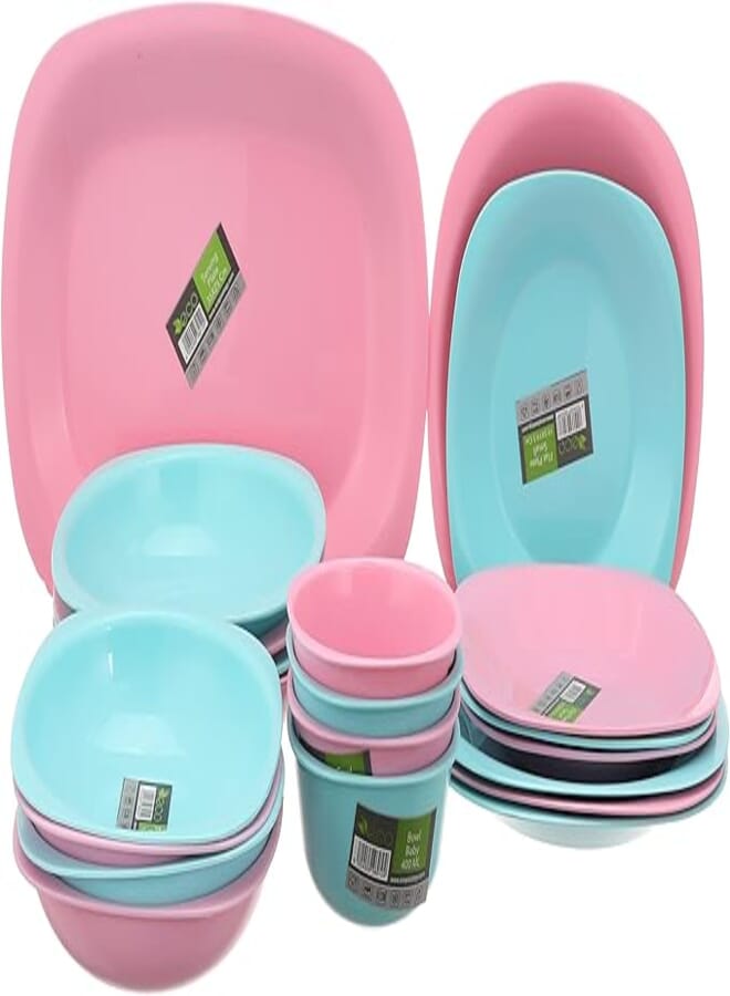 Ecoplast eco PLAST Dinnerware Plates Set - 21 Pcs - (Pink & Turquoise)