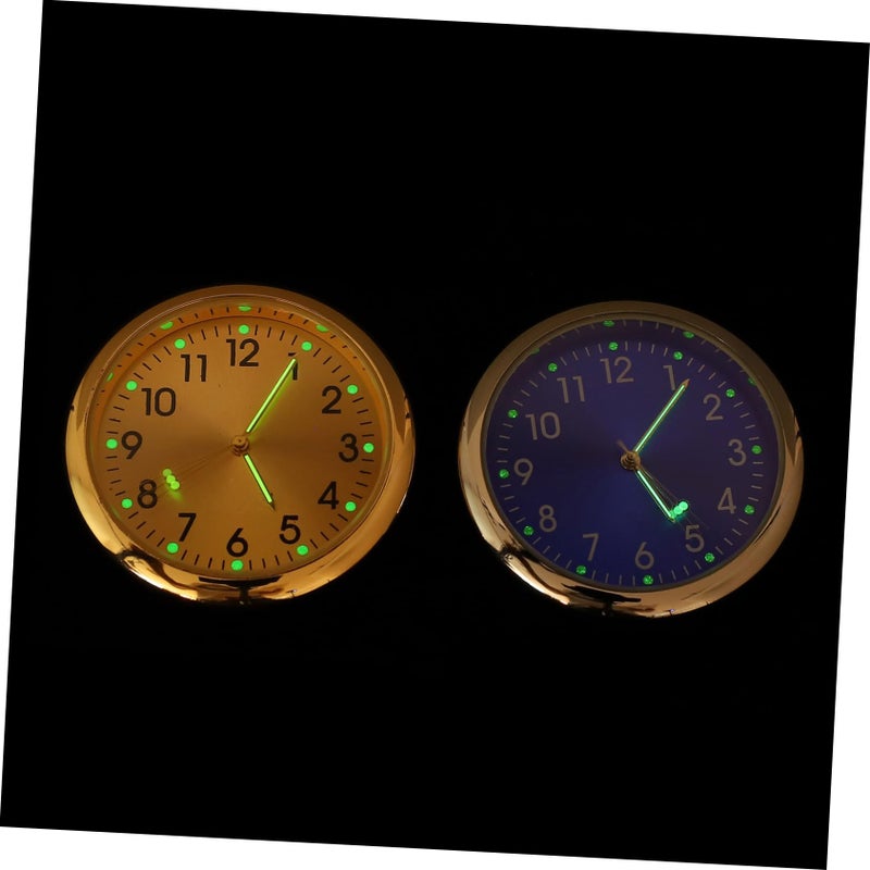 2Pcs Luminous Car Dashboard Clock Blue Gold Design Easy Viewing Timepiece - Image 5