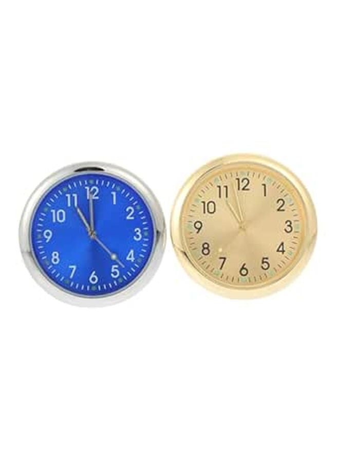 2Pcs Luminous Car Dashboard Clock Blue Gold Design Easy Viewing Timepiece - Image 1