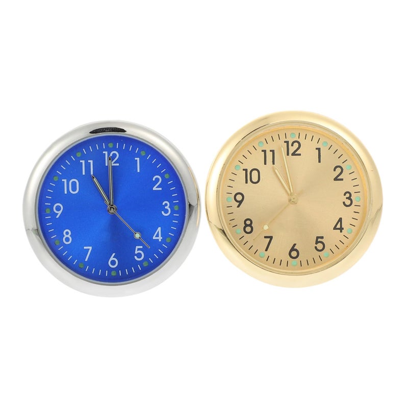2Pcs Luminous Car Dashboard Clock Blue Gold Design Easy Viewing Timepiece - Image 2