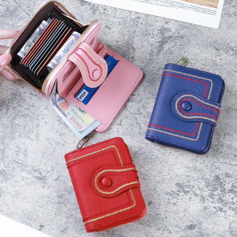 New Korean Style Women's Short Wallet with Zipper and Buckle, Litchi Pattern Embroidery, Solid Color Coin Purse & ID Card  Holder - Image 5