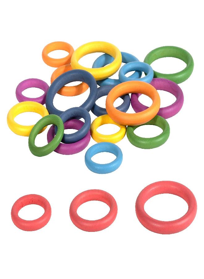 TickiT TickiT-73977 Rainbow Wooden Rings - Set of 21 - 3 Sizes - Counting and Sorting Rings - Loose Parts Wooden Toy for Babies and Toddlers 10m+ - Inspire Curiosity and Open-Ended Play  - Image 1