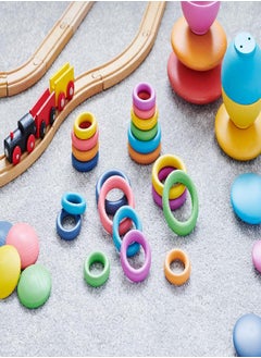 TickiT TickiT-73977 Rainbow Wooden Rings - Set of 21 - 3 Sizes - Counting and Sorting Rings - Loose Parts Wooden Toy for Babies and Toddlers 10m+ - Inspire Curiosity and Open-Ended Play  - Image 5