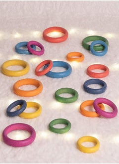 TickiT TickiT-73977 Rainbow Wooden Rings - Set of 21 - 3 Sizes - Counting and Sorting Rings - Loose Parts Wooden Toy for Babies and Toddlers 10m+ - Inspire Curiosity and Open-Ended Play  - Image 3