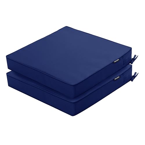 Comcaver Outdoor Chair Cushions 19 x 19 Inch Waterproof Patio Chair Cushions with Tie 5 Year Color Fastness Thick Outdoor Seat Cushion for Garden Lawn Patio Furniture Navy Set of 2