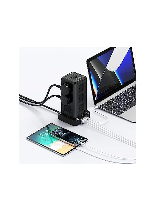 promass 20W PD USB-C 16-in-1 Extension Cord Tower Outlets, 12 Protected UK-KSA Power Sockets & 4 USB Charging Ports, Ultimate Space-Saving for Multi Big Plugs, Elegant Design for Office & Home (15) - Image 5