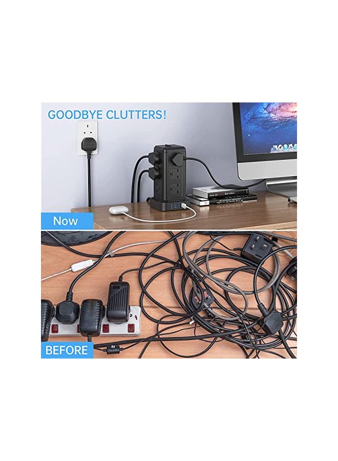 promass 20W PD USB-C 16-in-1 Extension Cord Tower Outlets, 12 Protected UK-KSA Power Sockets & 4 USB Charging Ports, Ultimate Space-Saving for Multi Big Plugs, Elegant Design for Office & Home (15) - Image 4